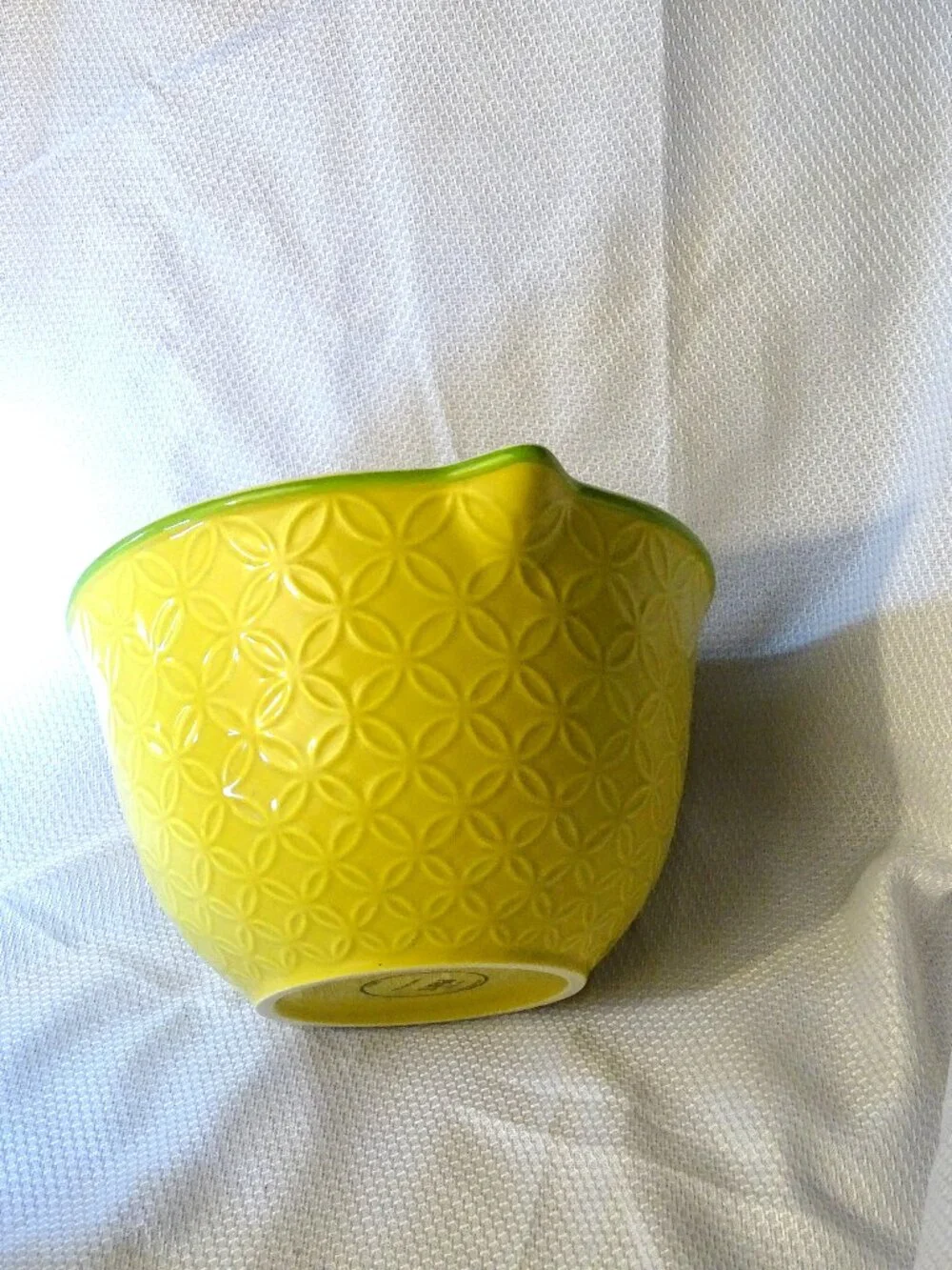 Bright Yellow Patterned Mixing Bowl with Floral Inside